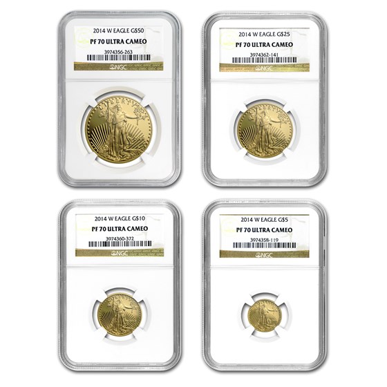 2014-W 4-Coin Proof Gold American Eagle Set PF-70 NGC 2014-W 4-Coin Proof Gold American Eagle Set PF-70 NGC